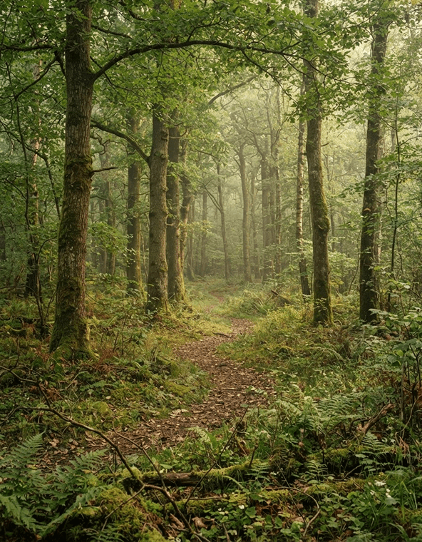 Waldweg zwischen grünen Bäumen